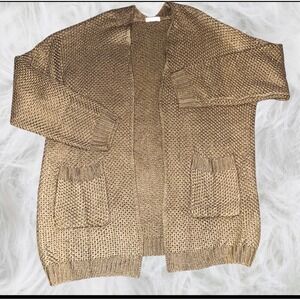 ChicSoul Women's Plus Size Olive Green Open Front Knit Cardigan w Pockets